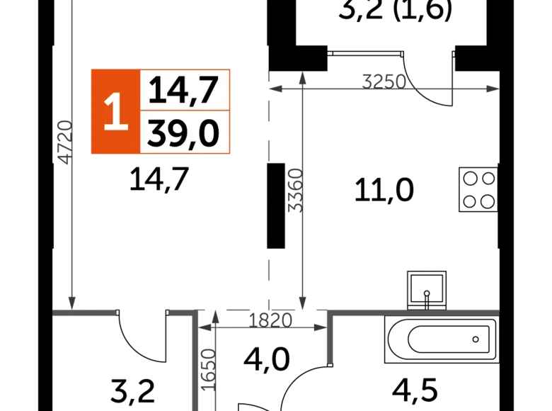 Wohnung 1 zimmer 39 m² Nordwestlicher Verwaltungsbezirk, Russland