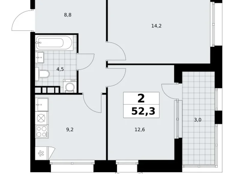 2 room apartment 52 m² poselenie Sosenskoe, Russia