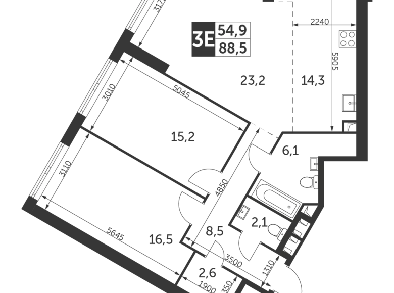 Appartement 3 chambres 89 m² Konkovo District, Fédération de Russie