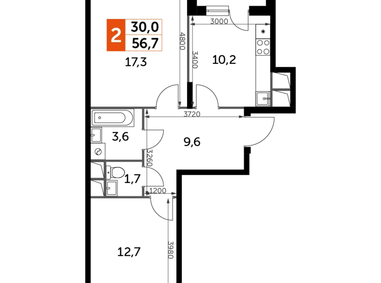 Mieszkanie 2 pokoi 57 m² Razvilka, Rosja