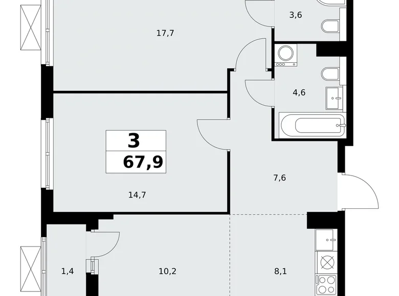 Apartamento 3 habitaciones 68 m² poselenie Sosenskoe, Rusia