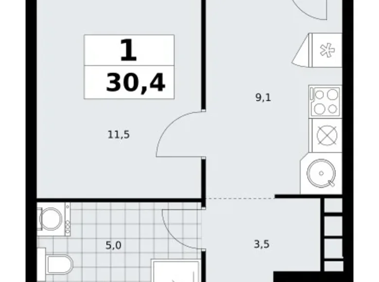 Mieszkanie 1 pokój 30 m² South-Western Administrative Okrug, Rosja