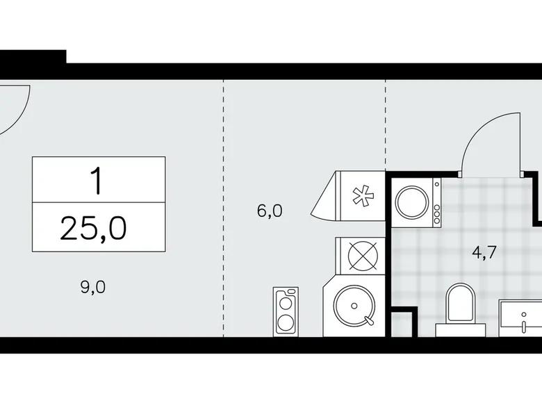 Квартира 1 комната 25 м² Москва, Россия