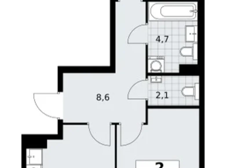 2 room apartment 55 m² Troitsk, Russia