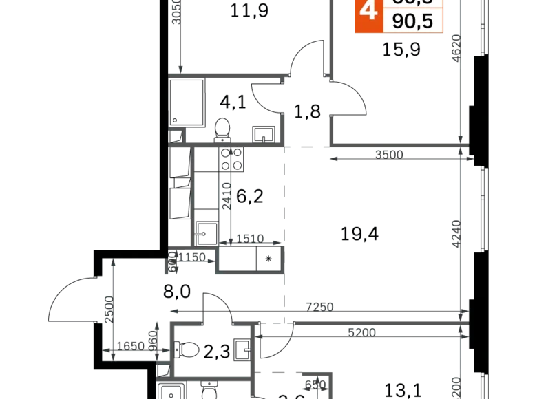 Apartamento 4 habitaciones 91 m² North-Western Administrative Okrug, Rusia