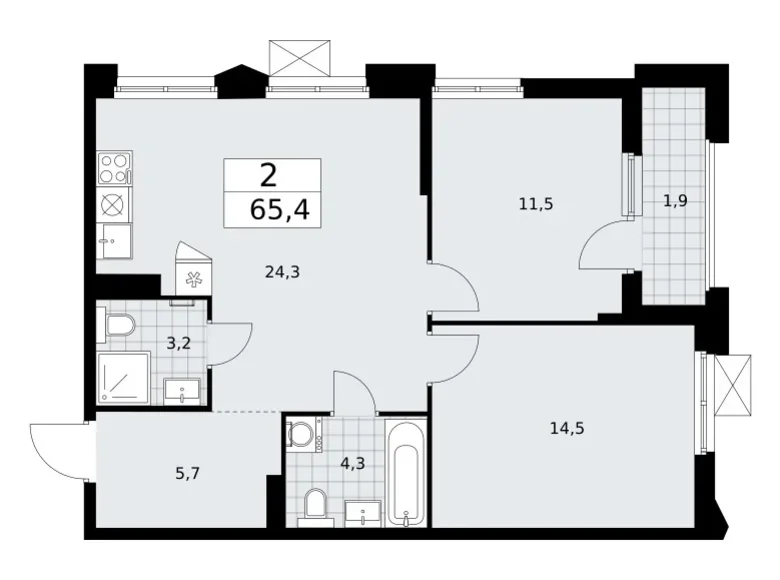 Квартира 2 комнаты 65 м² район Троицк, Россия