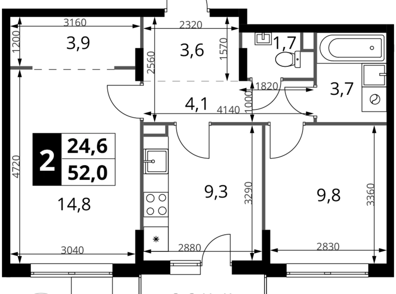 Квартира 2 комнаты 52 м² Химки, Россия