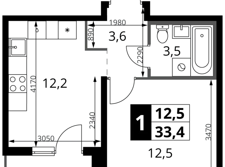 1 room apartment 33 m² Leninsky District, Russia