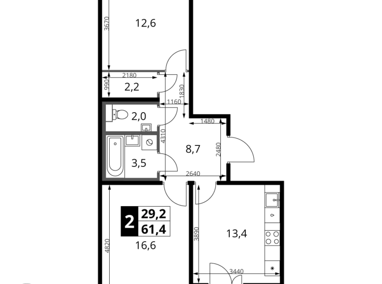 Wohnung 2 zimmer 61 m² Chimki, Russland