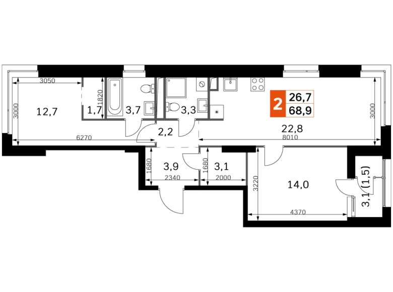 Квартира 3 комнаты 70 м² Москва, Россия