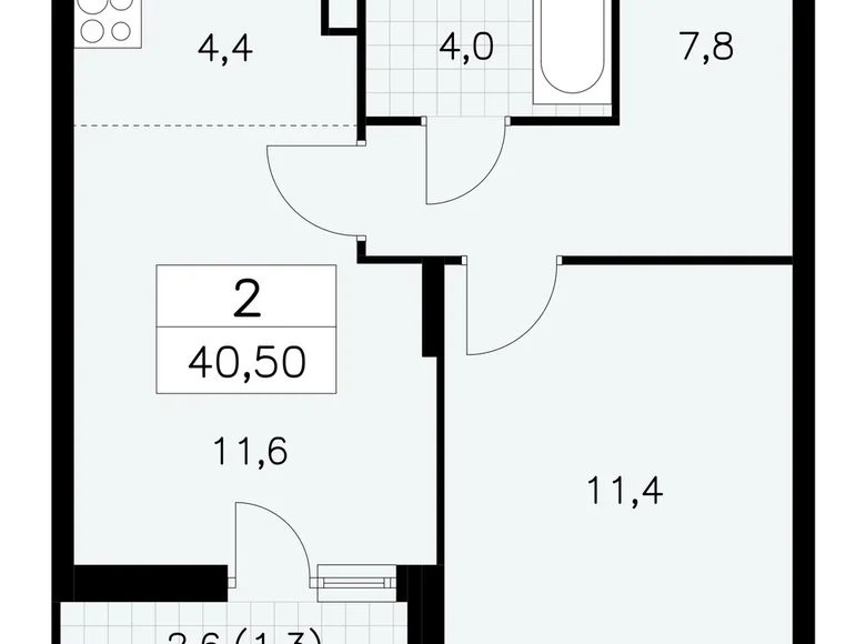 2 room apartment 41 m² poselenie Sosenskoe, Russia