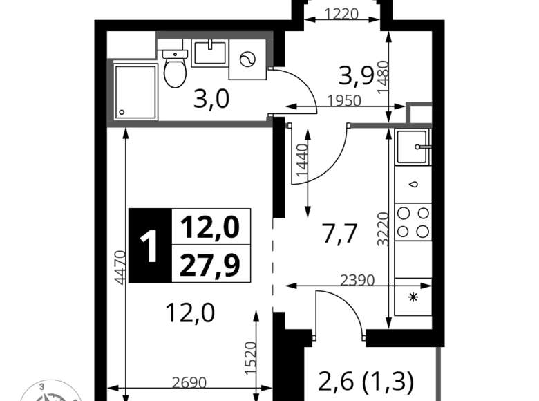 Estudio 1 habitación 28 m² Leninsky District, Rusia