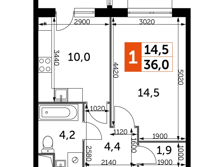 Квартира 1 комната 36 м² Развилка, Россия