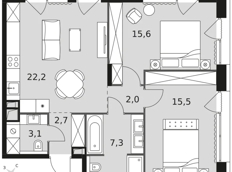 Apartamento 2 habitaciones 68 m² Rostokino District, Rusia