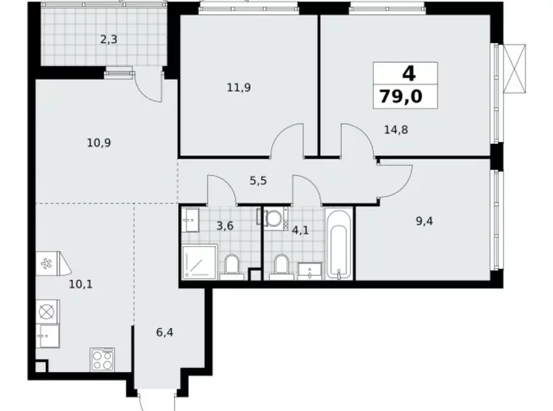 Apartamento 4 habitaciones 79 m² Moscú, Rusia