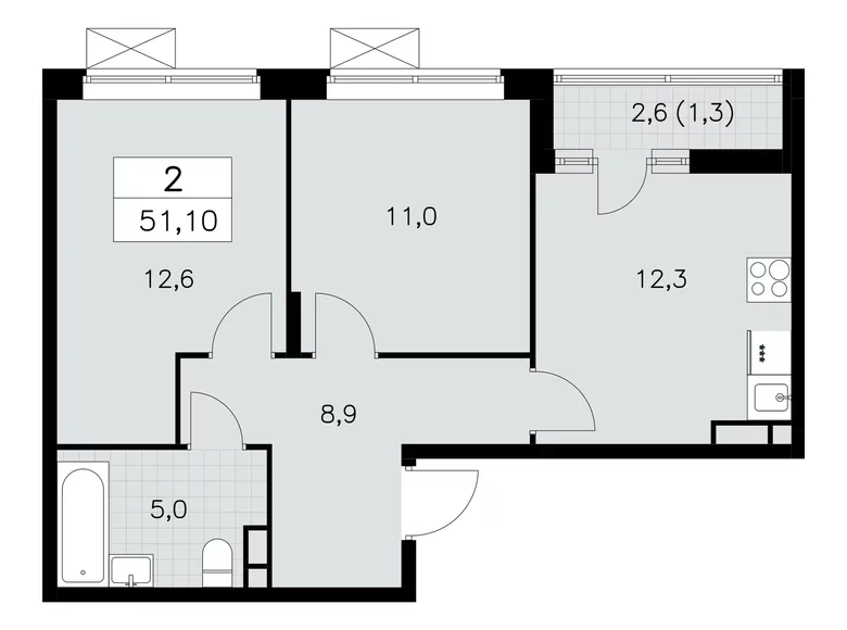 Apartamento 2 habitaciones 51 m² poselenie Sosenskoe, Rusia