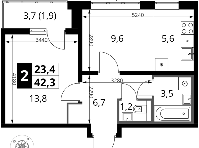 Квартира 2 комнаты 42 м² Юго-Западный административный округ, Россия