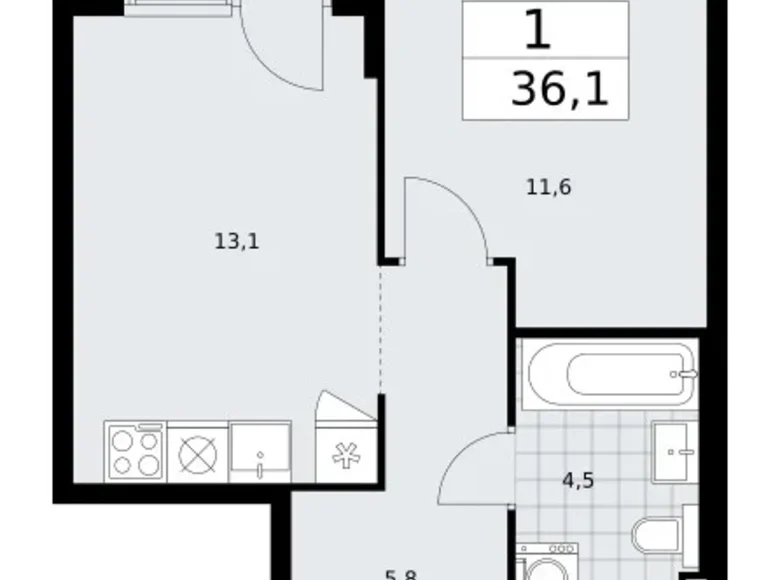 Mieszkanie 1 pokój 36 m² Troick, Rosja