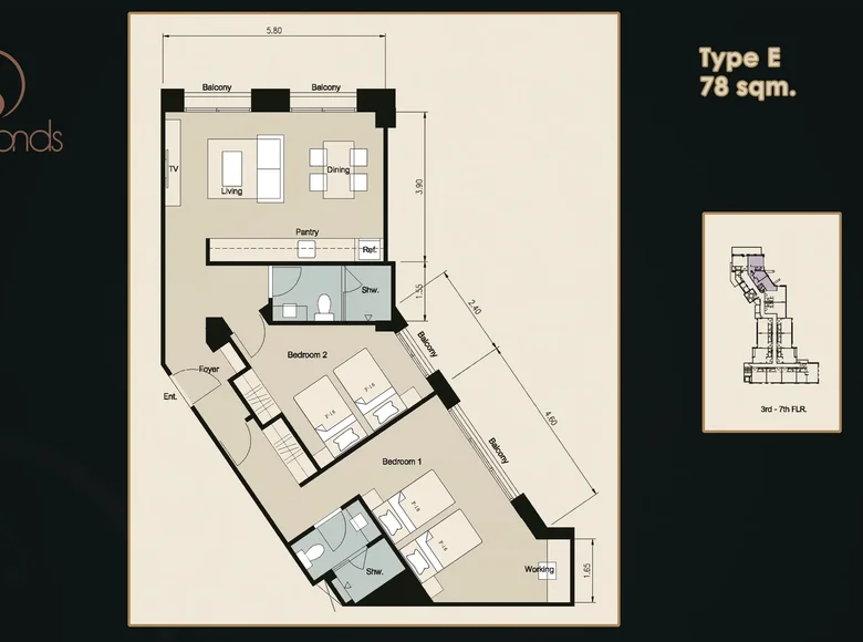 Copropriété 3 chambres 78 m² Phuket, Thaïlande