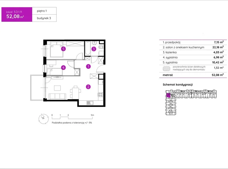 Wohnung 3 Zimmer 52 m² Posen, Polen