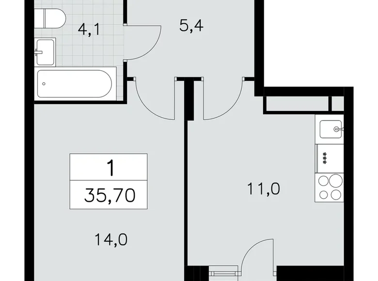 Квартира 1 комната 36 м² поселение Сосенское, Россия