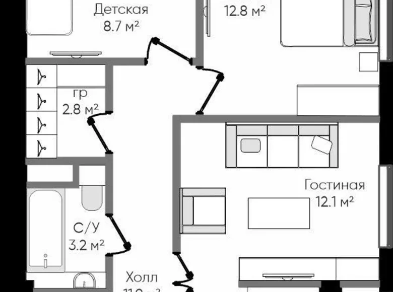 Kvartira 3 xonalar 60 m² Toshkentda