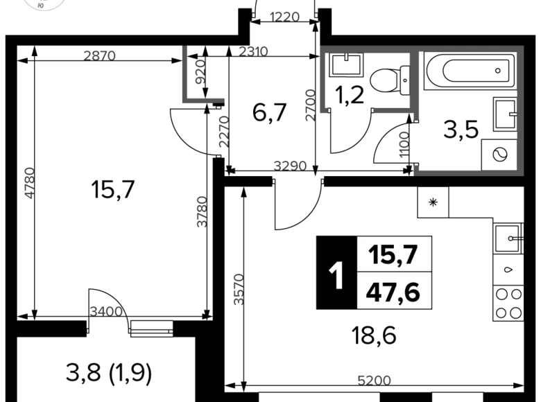 Квартира 1 комната 48 м² Юго-Западный административный округ, Россия