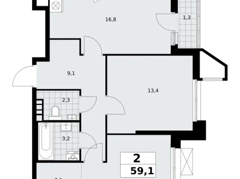 2 room apartment 59 m² poselenie Sosenskoe, Russia