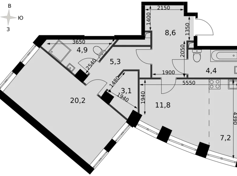 1 room apartment 65 m² North-Western Administrative Okrug, Russia