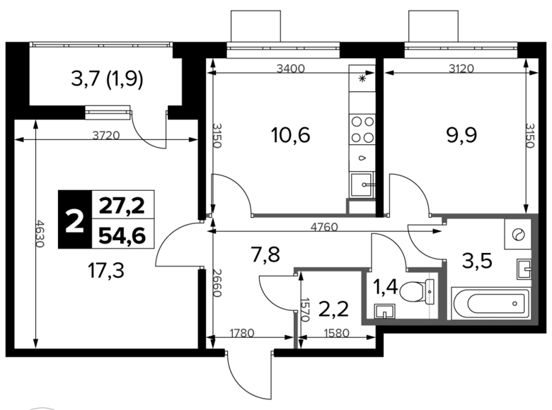 Mieszkanie 2 pokoi 55 m² Potapovo, Rosja