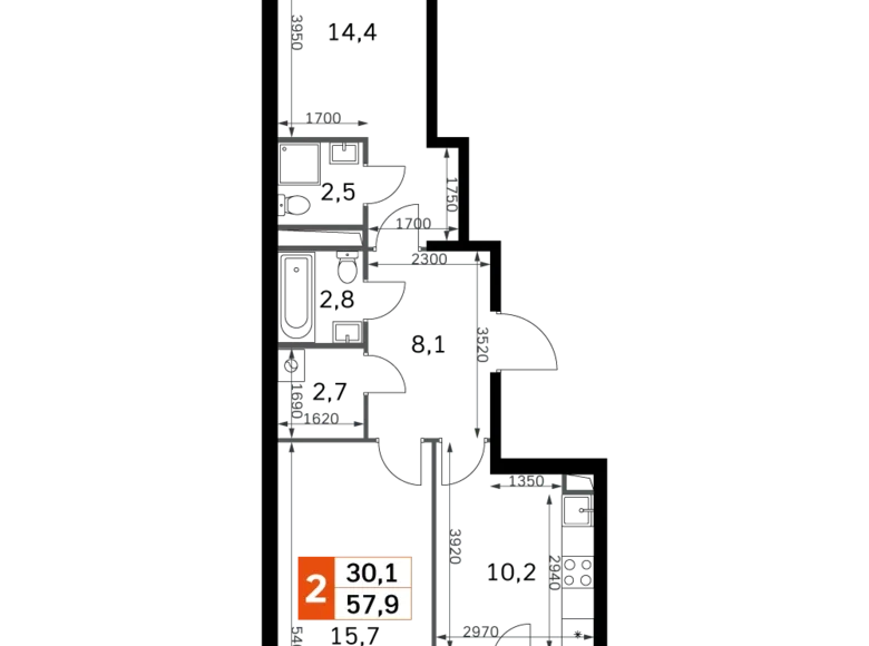 Appartement 2 chambres 58 m² Moscou, Fédération de Russie