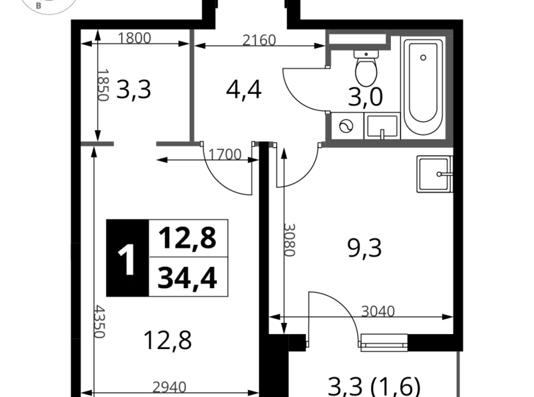 Wohnung 1 zimmer 34 m² Sapronovo, Russland