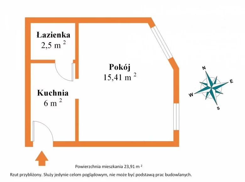 Mieszkanie 1 pokój 24 m² Głowno, Polska