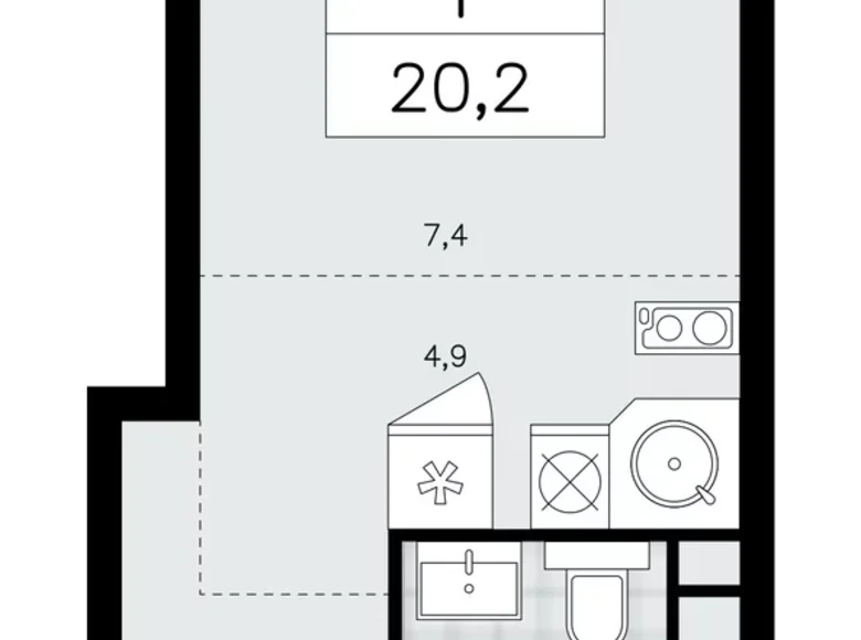 Mieszkanie 1 pokój 20 m² poselenie Sosenskoe, Rosja