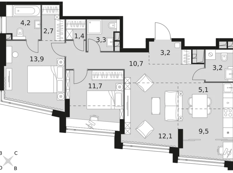 3 room apartment 81 m² Moscow, Russia