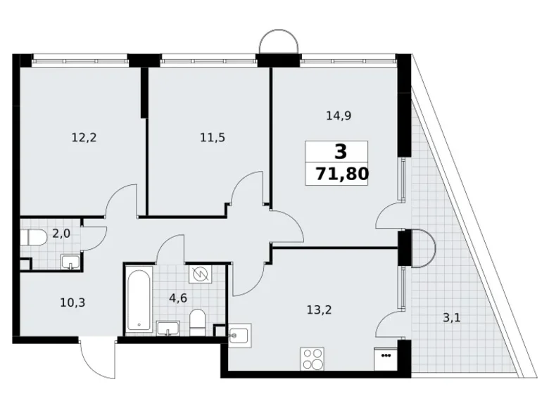 3 room apartment 72 m² Postnikovo, Russia