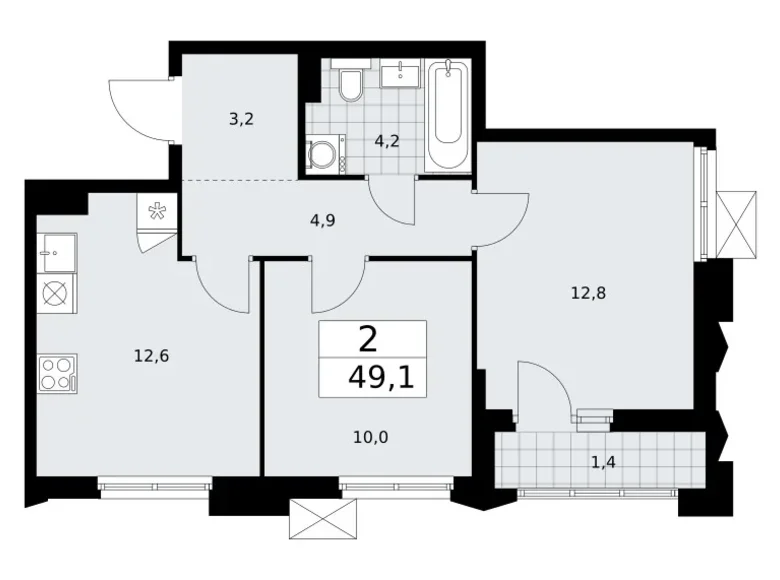 Mieszkanie 2 pokoi 49 m² Troick, Rosja