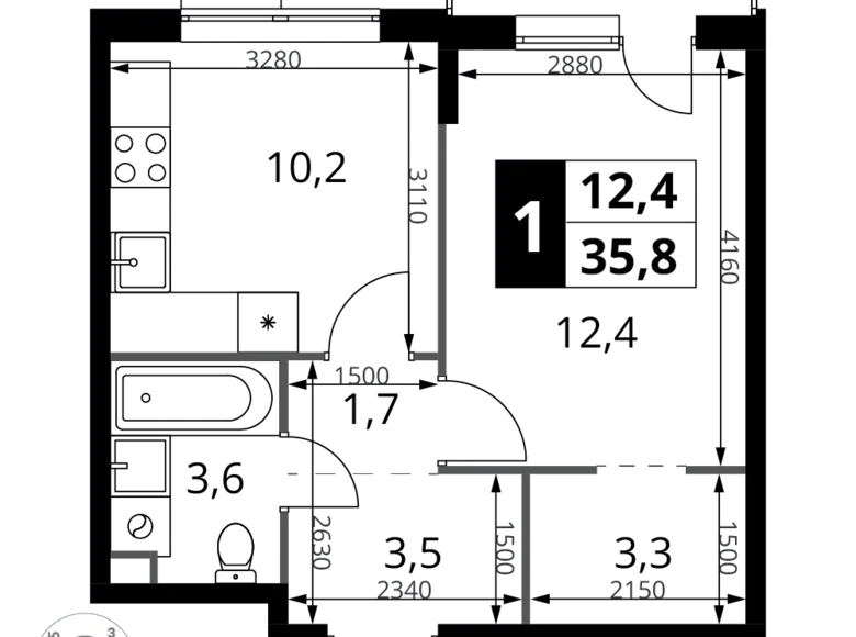 Квартира 1 комната 36 м² Химки, Россия