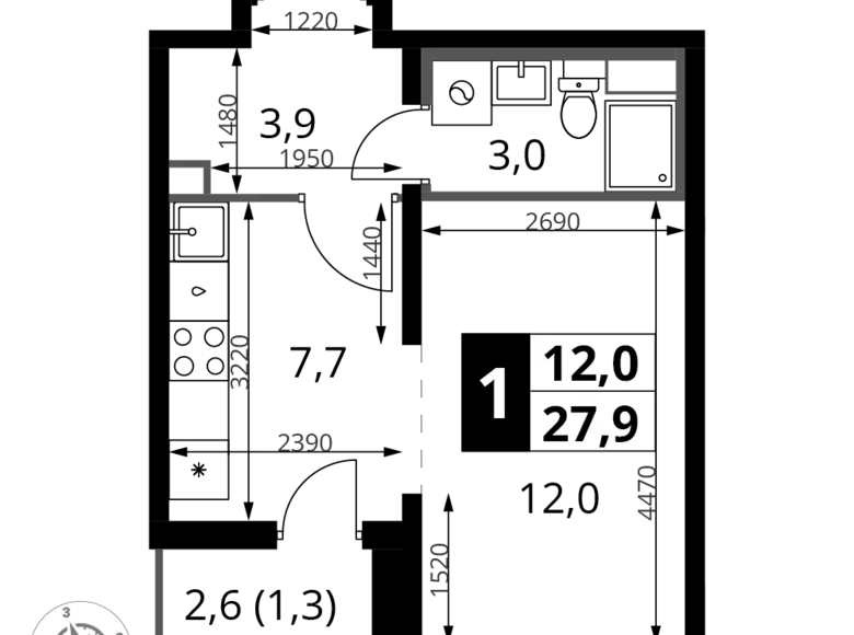 Studio 1 chambre 28 m² Leninsky District, Fédération de Russie