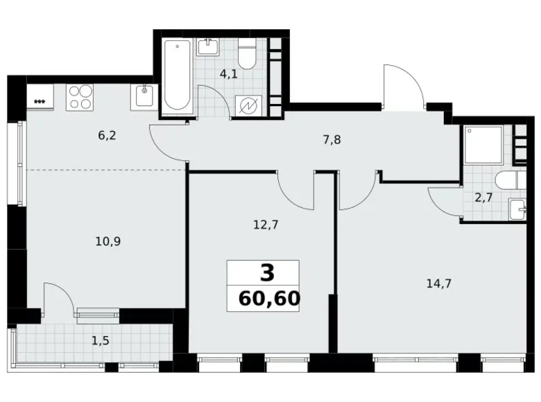 Appartement 3 chambres 61 m² Postnikovo, Fédération de Russie