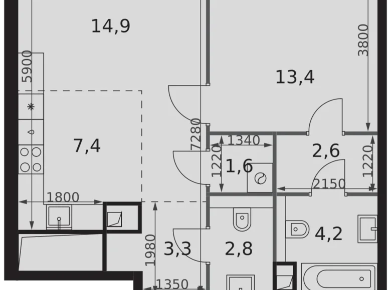 Appartement 2 chambres 50 m² North-Western Administrative Okrug, Fédération de Russie