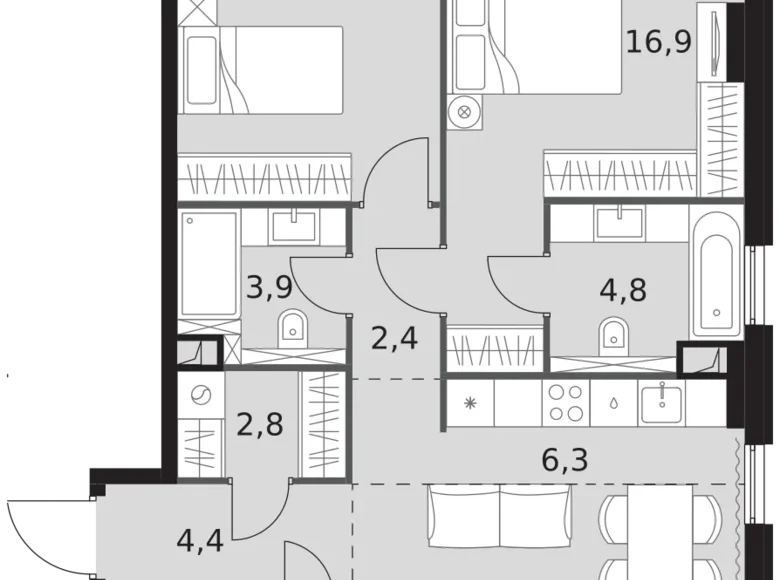 Wohnung 3 zimmer 69 m² Nordwestlicher Verwaltungsbezirk, Russland