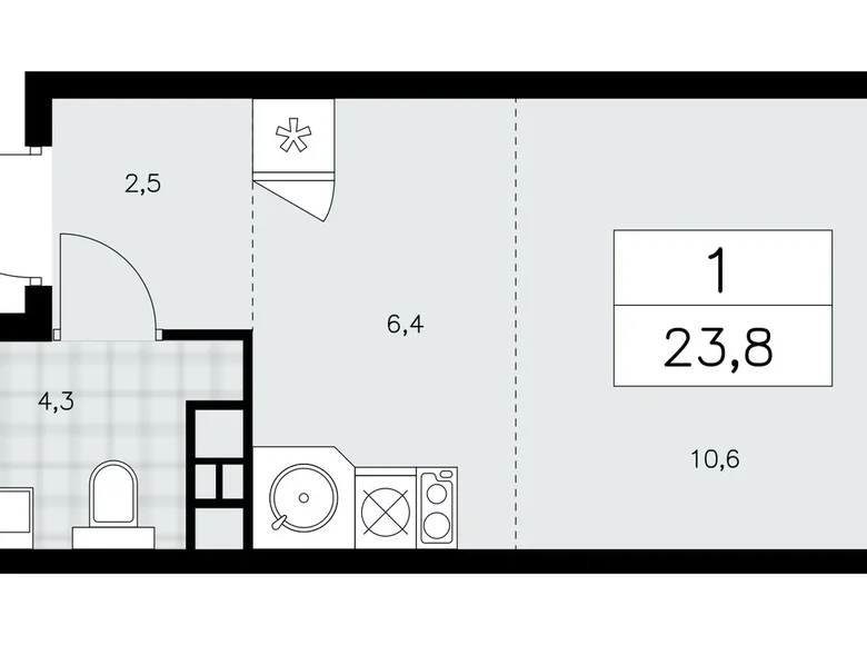 1 room apartment 24 m² Moscow, Russia