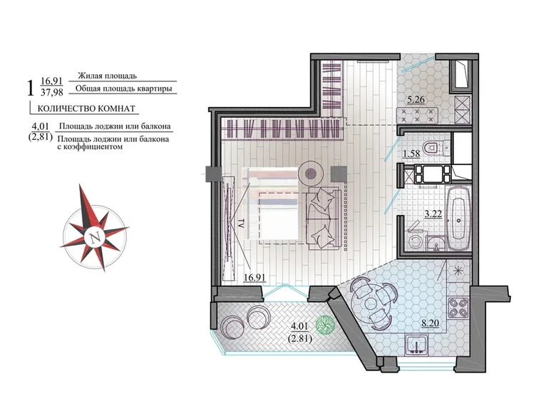1 room apartment 38 m² Minsk, Belarus