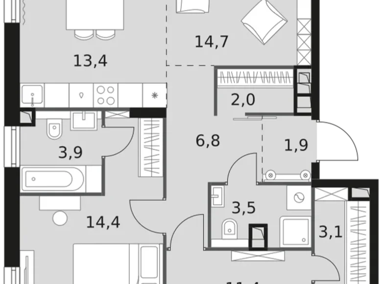 Apartamento 3 habitaciones 75 m² Moscú, Rusia