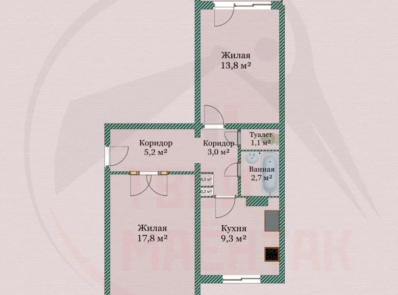 2 room apartment 53 m² Minsk, Belarus