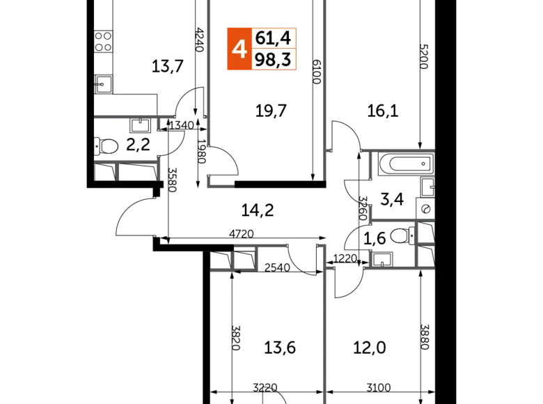 Квартира 4 комнаты 98 м² Развилка, Россия