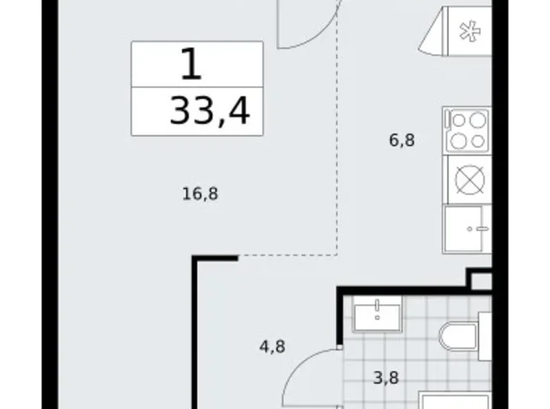1 room apartment 33 m² Troitsk, Russia