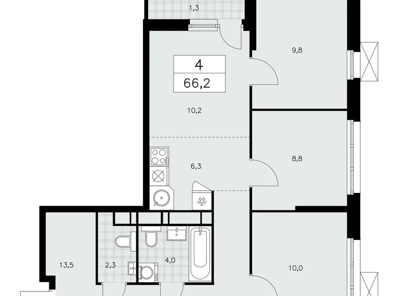 4 room apartment 66 m² Moscow, Russia