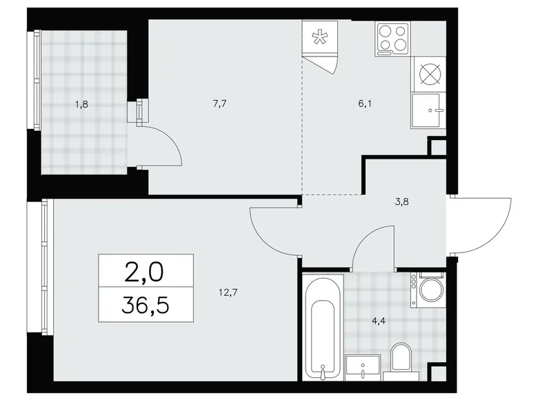 Wohnung 2 Zimmer 37 m² poselenie Sosenskoe, Russland